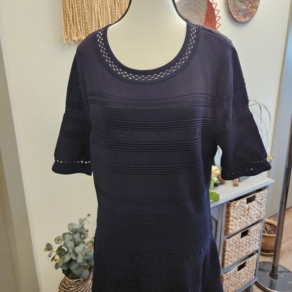 Eliza J Navy Fit and Flare Pullover Pointelle Knit Sweater dress Size XL - Picture 3 of 9